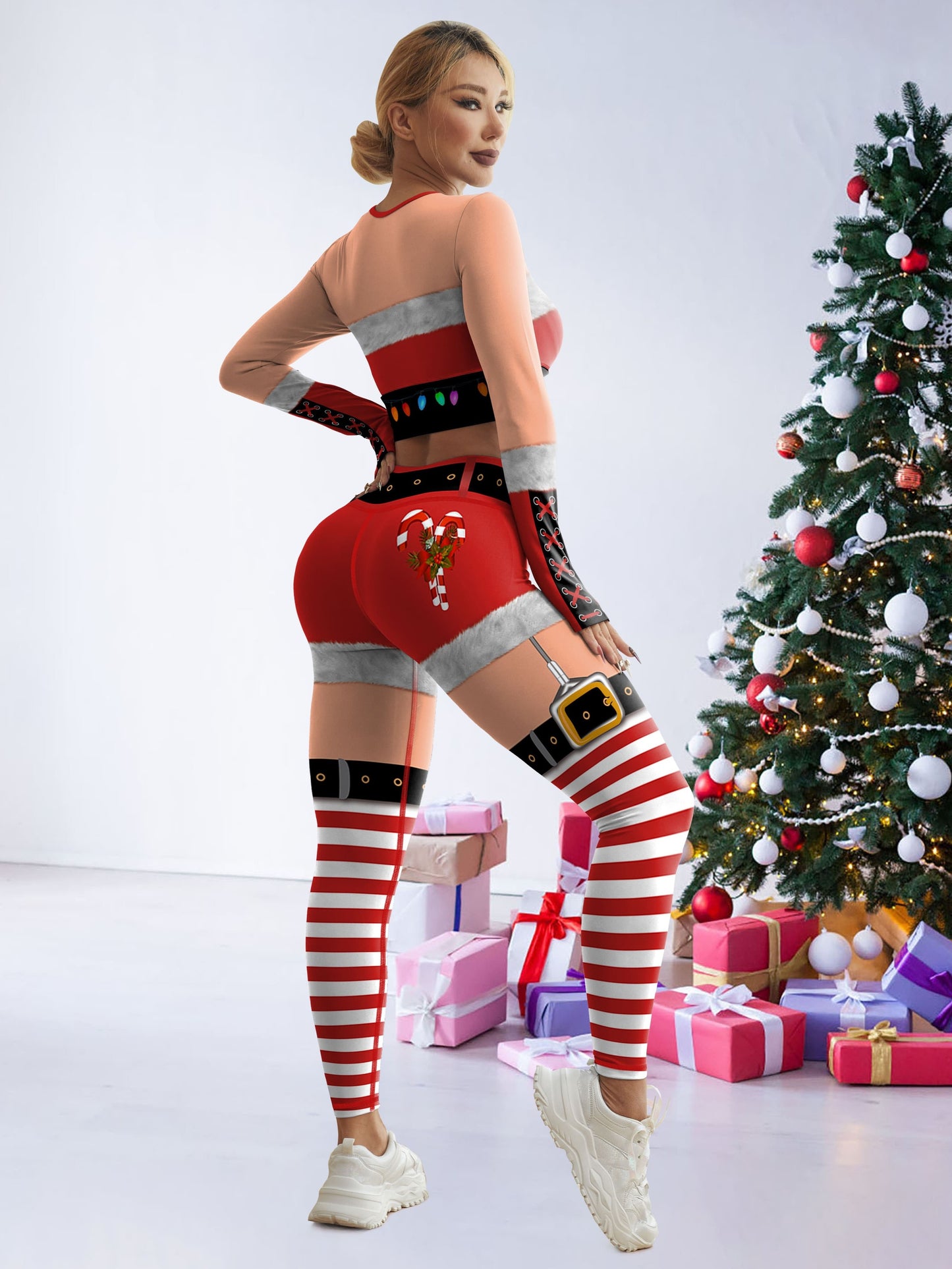 Women's Christmas Themed Sports Bra and Leggings Set