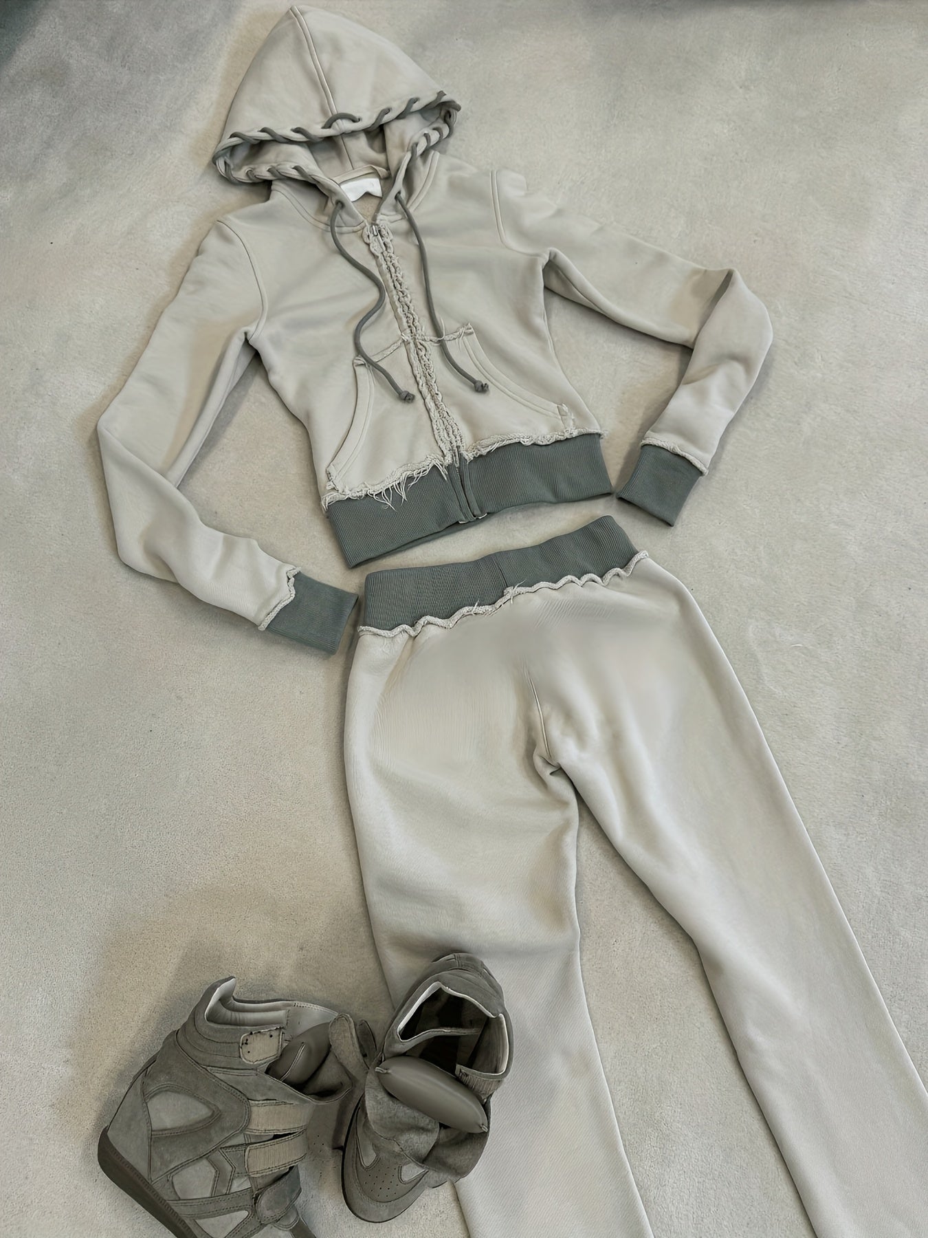 Sports Suit Short Zipper Women'S Sportswear Hoodie Flared Jogging Casual Pants
