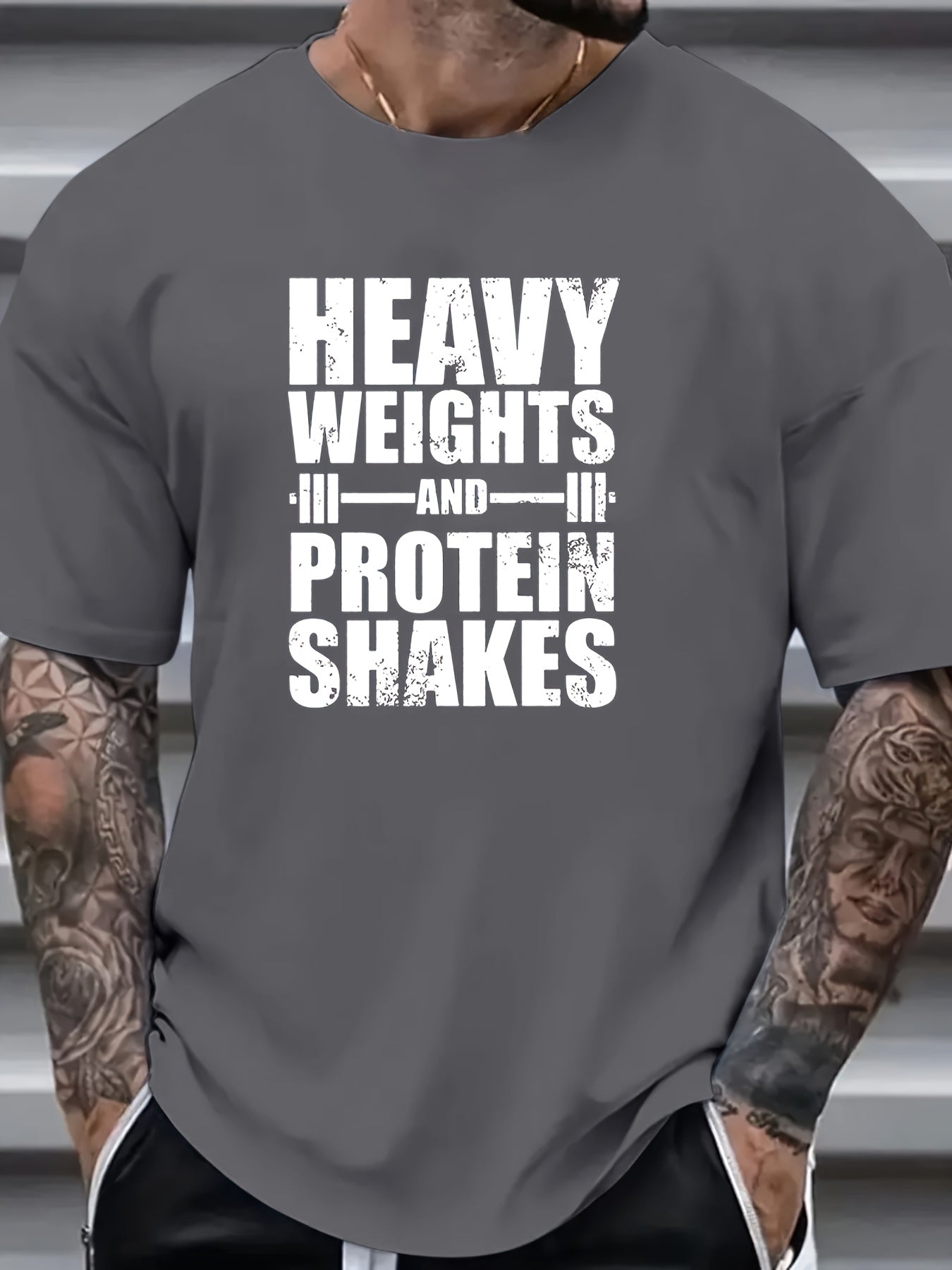 Plus Size Men's "Heavy Weights" Graphic Print T-shirt
