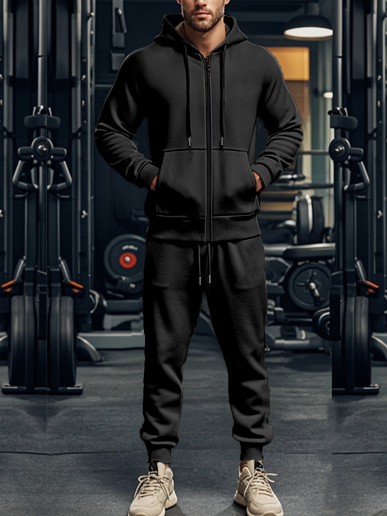 2-piece Solid Color Men's Athletic Tracksuit Set