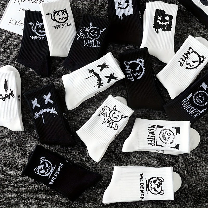 5 or 10 Pairs of Comfy Knit Graffiti Crew Socks