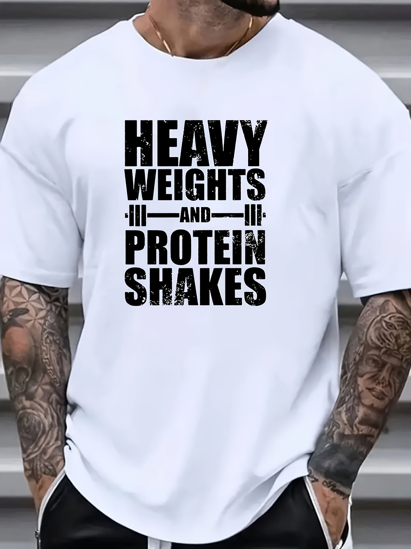 Plus Size Men's "Heavy Weights" Graphic Print T-shirt