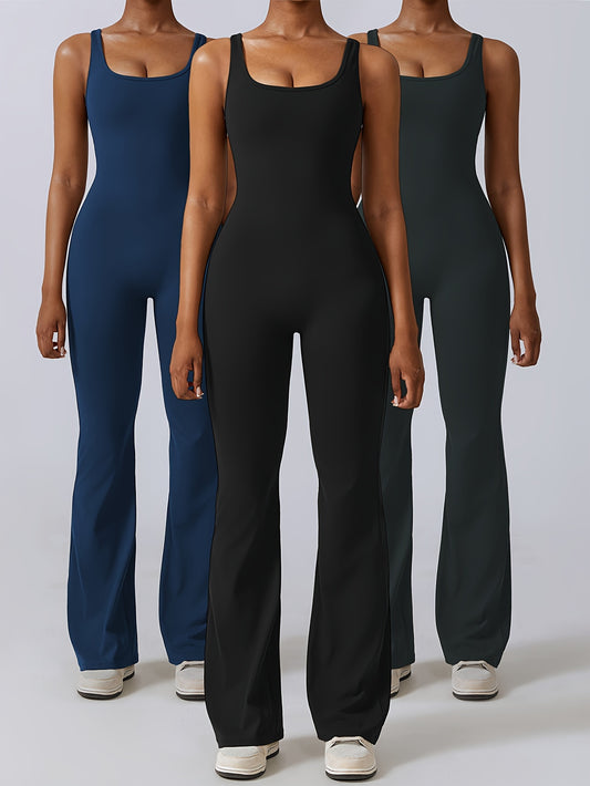 3pcs Solid Color Cut Out Backless Yoga Bodysuit,