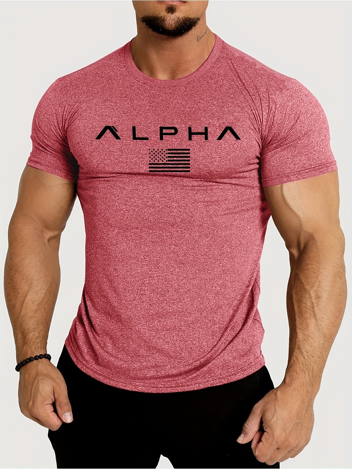 American Flag Alpha Print Comfortable Fit Crew Neck Short Sleeve T-Shirt