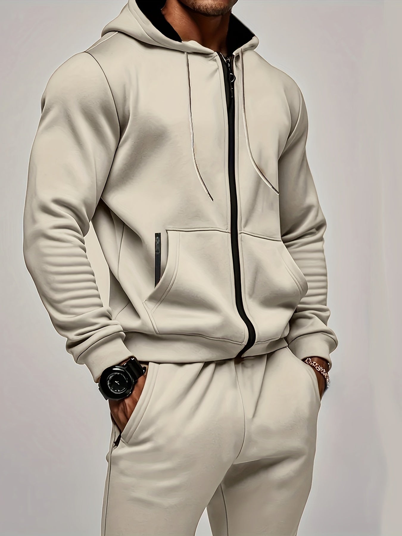 2-piece Solid Color Men's Athletic Tracksuit Set