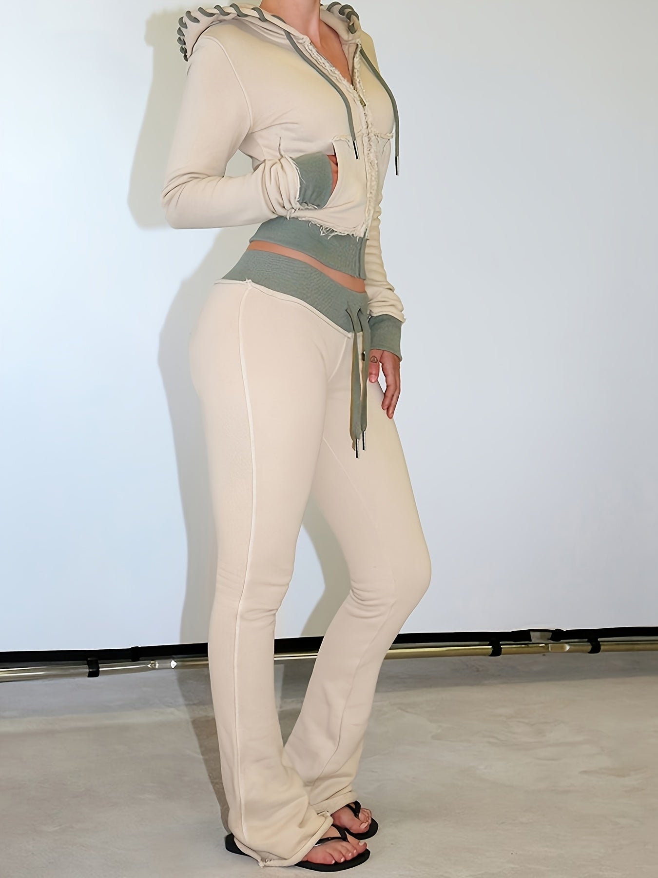 Sports Suit Short Zipper Women'S Sportswear Hoodie Flared Jogging Casual Pants
