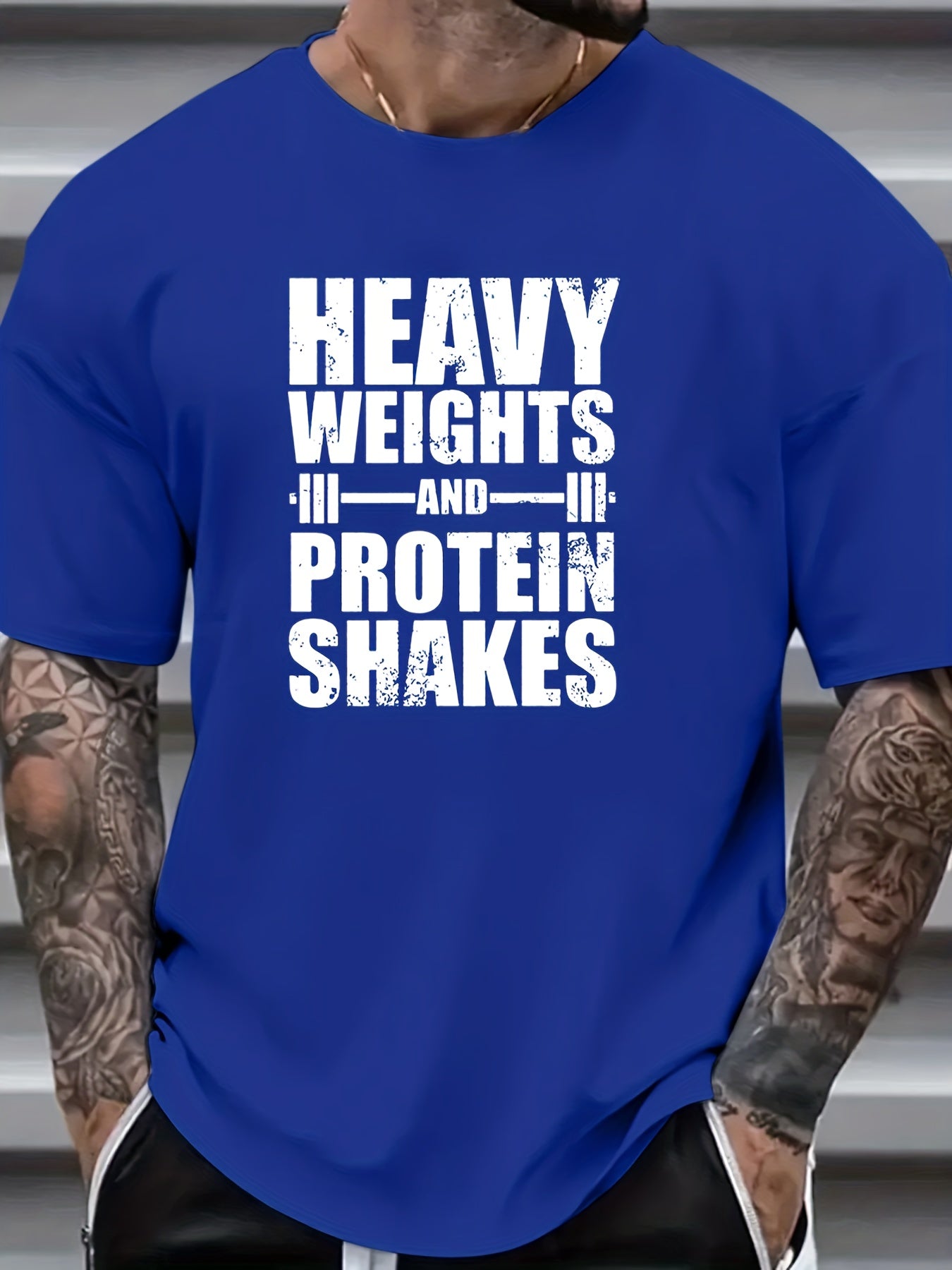 Plus Size Men's "Heavy Weights" Graphic Print T-shirt