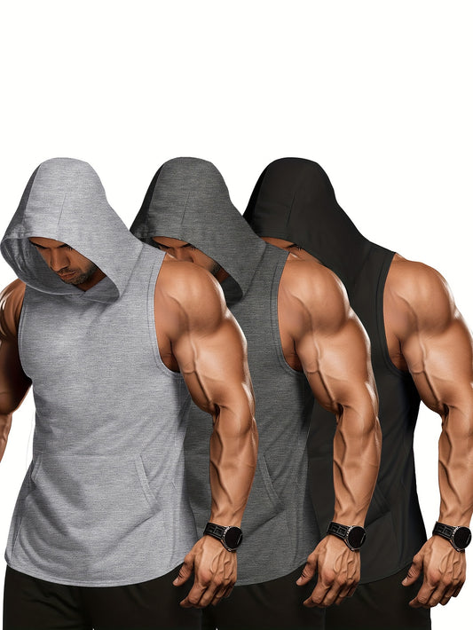 3-Pack Sleeveless Hooded Vest Men