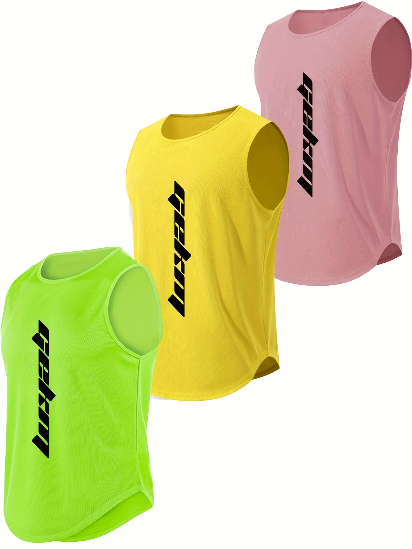 3pcs Comfy Breathable Letter Print Men's Tank Tops