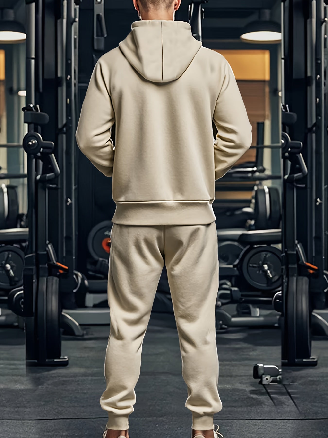 2pcs Men's Solid Color Hooded Long Sleeve Sweatshirt + Pants Set