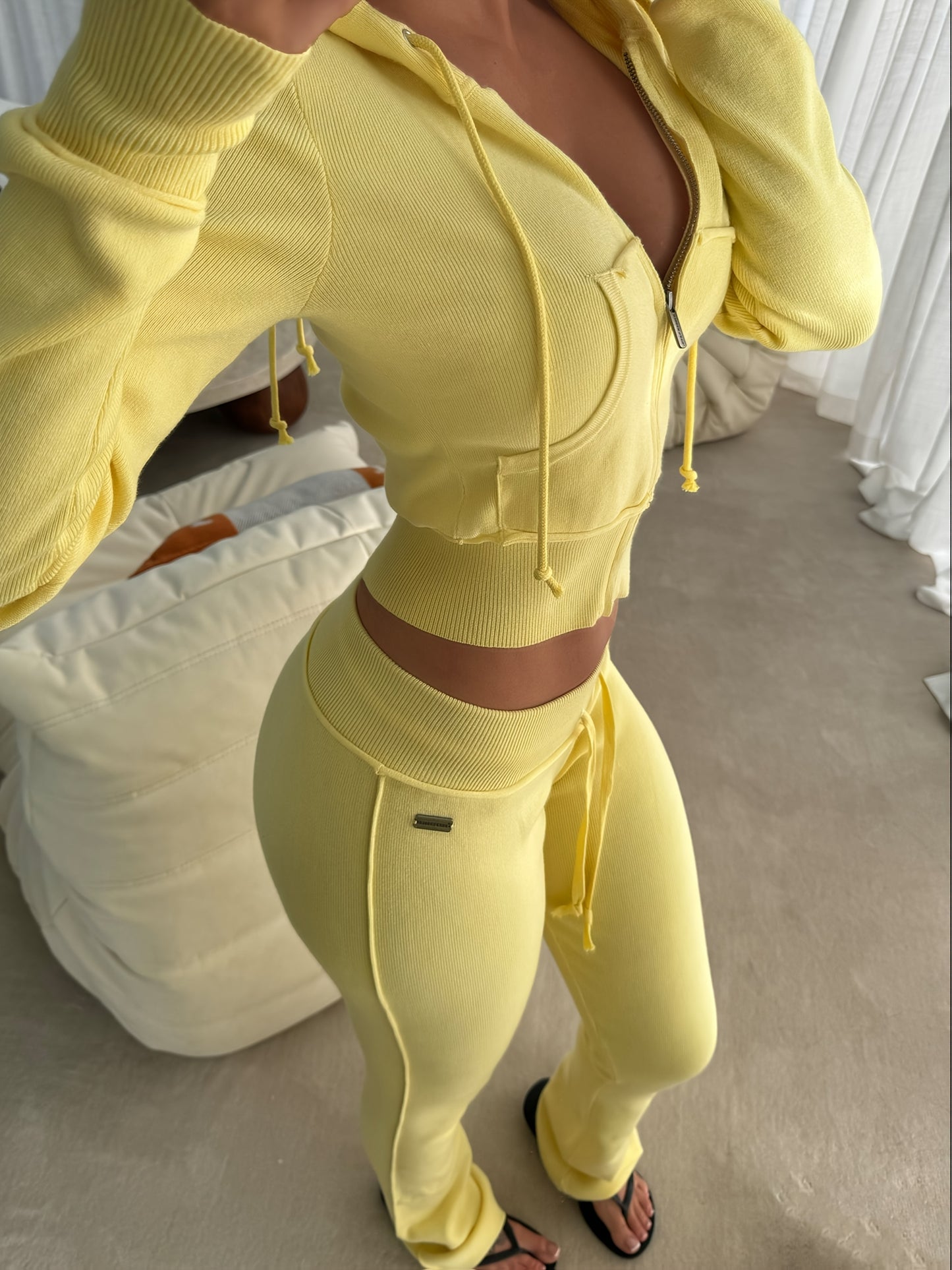 Sports Suit Short Zipper Women'S Sportswear Hoodie Flared Jogging Casual Pants