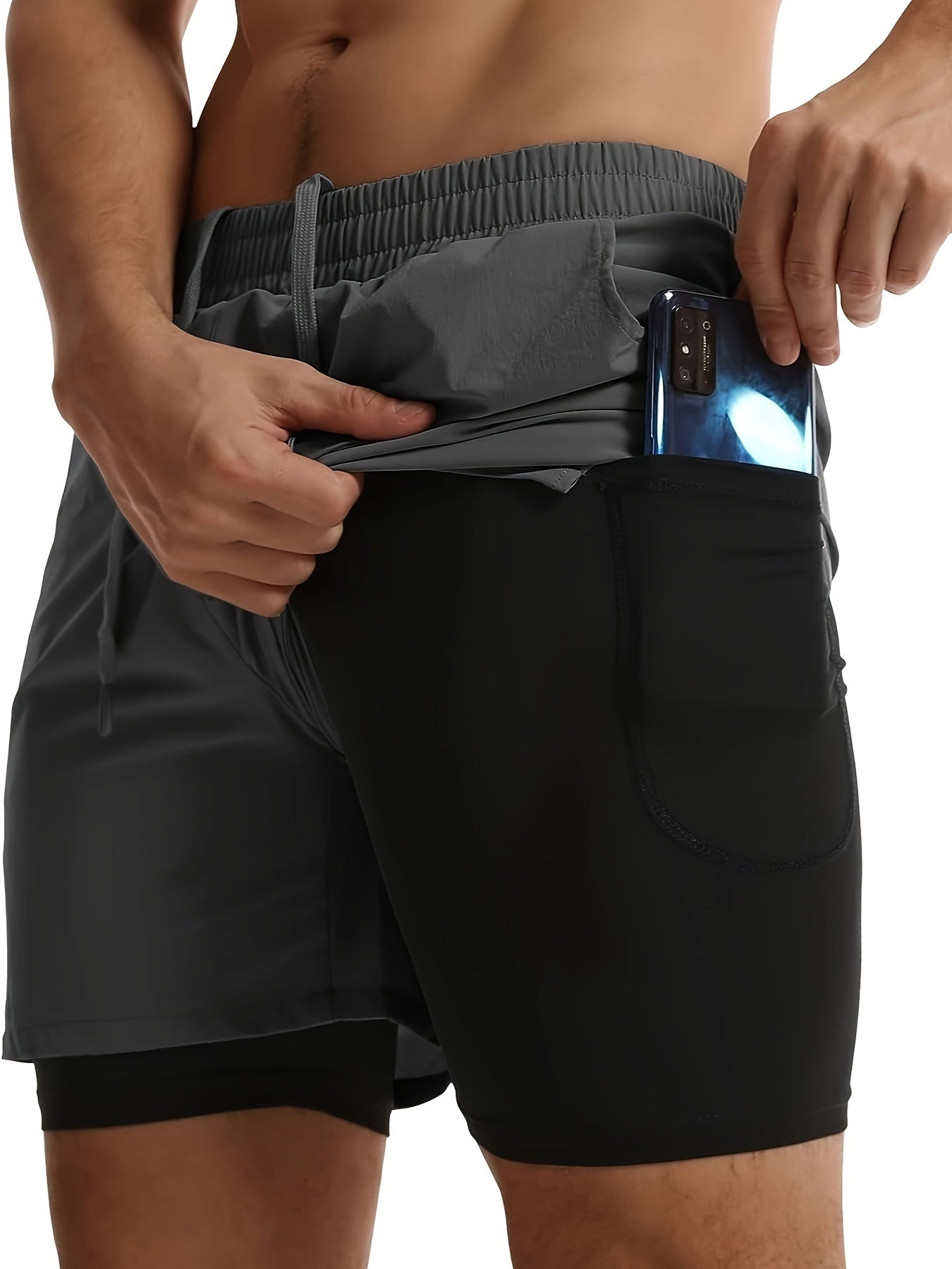 Mens Athletic Shorts 2-in-1 Gym Workout Running Shorts