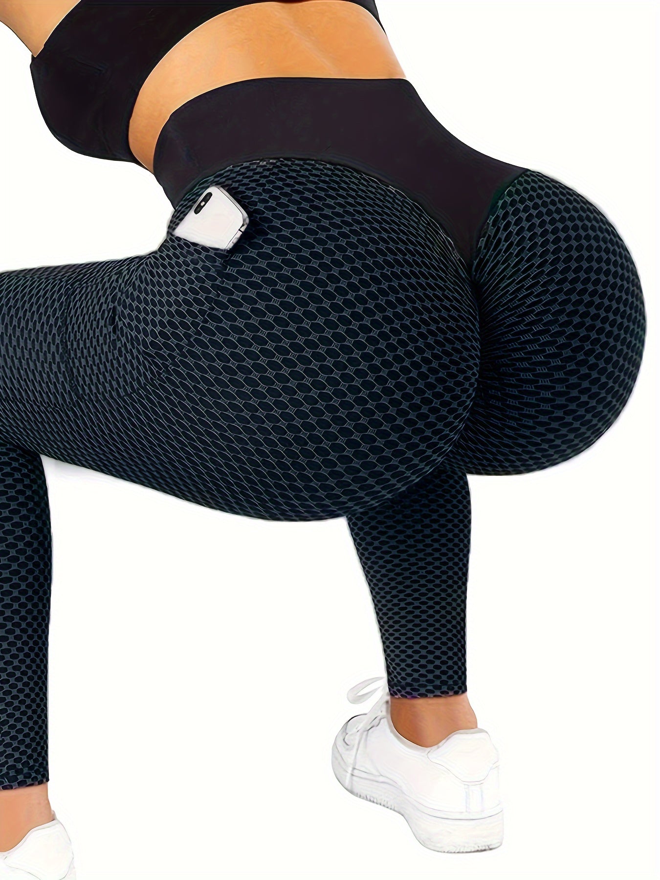 2pcs Honeycomb Butt Lifting High Waist Yoga Leggings With Pocket,