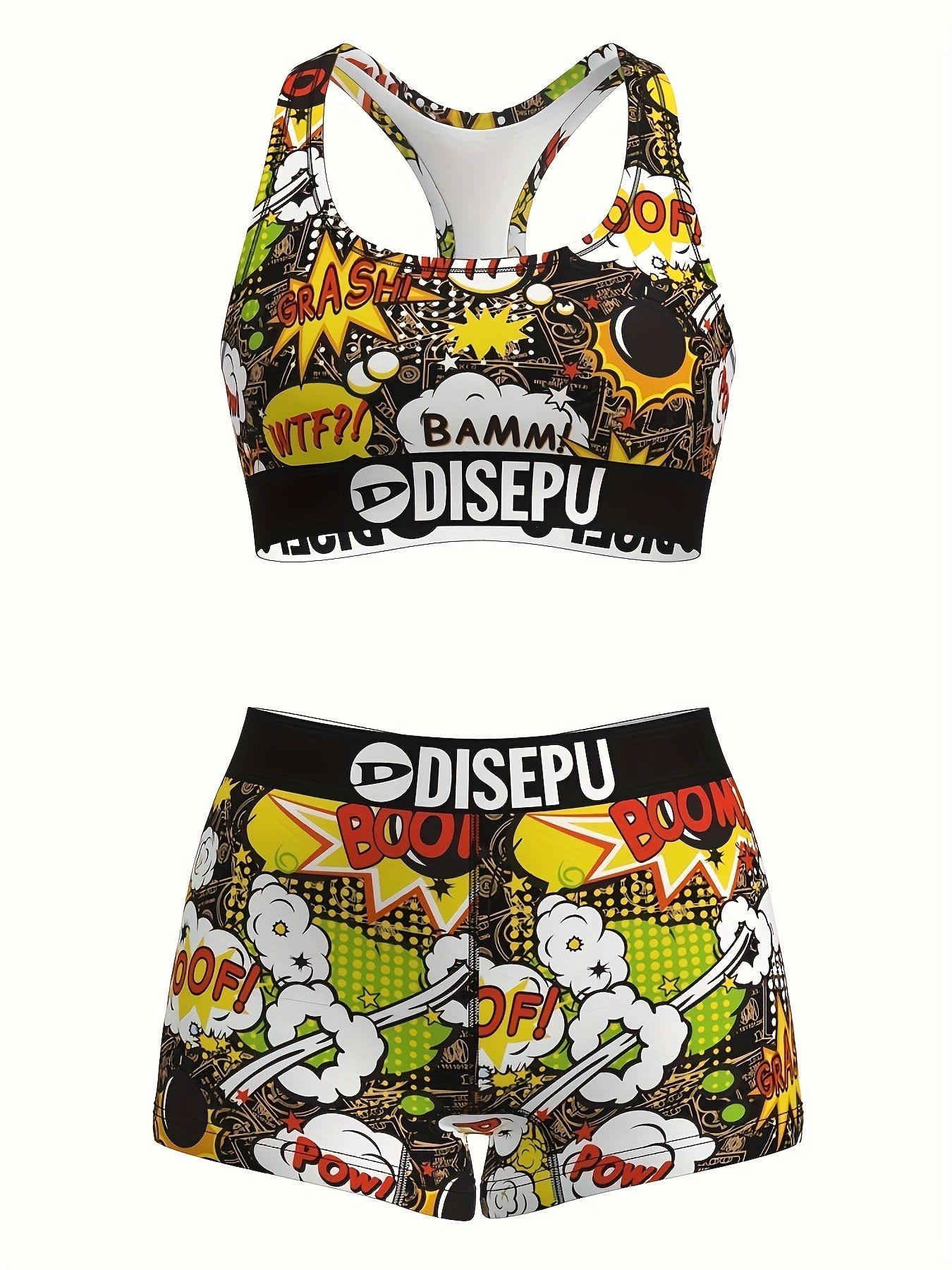 High Elastic, Breathable, Comfortable, Shockproof, Trendy Print, Cool Explosion Design, Sports Bra and Shorts