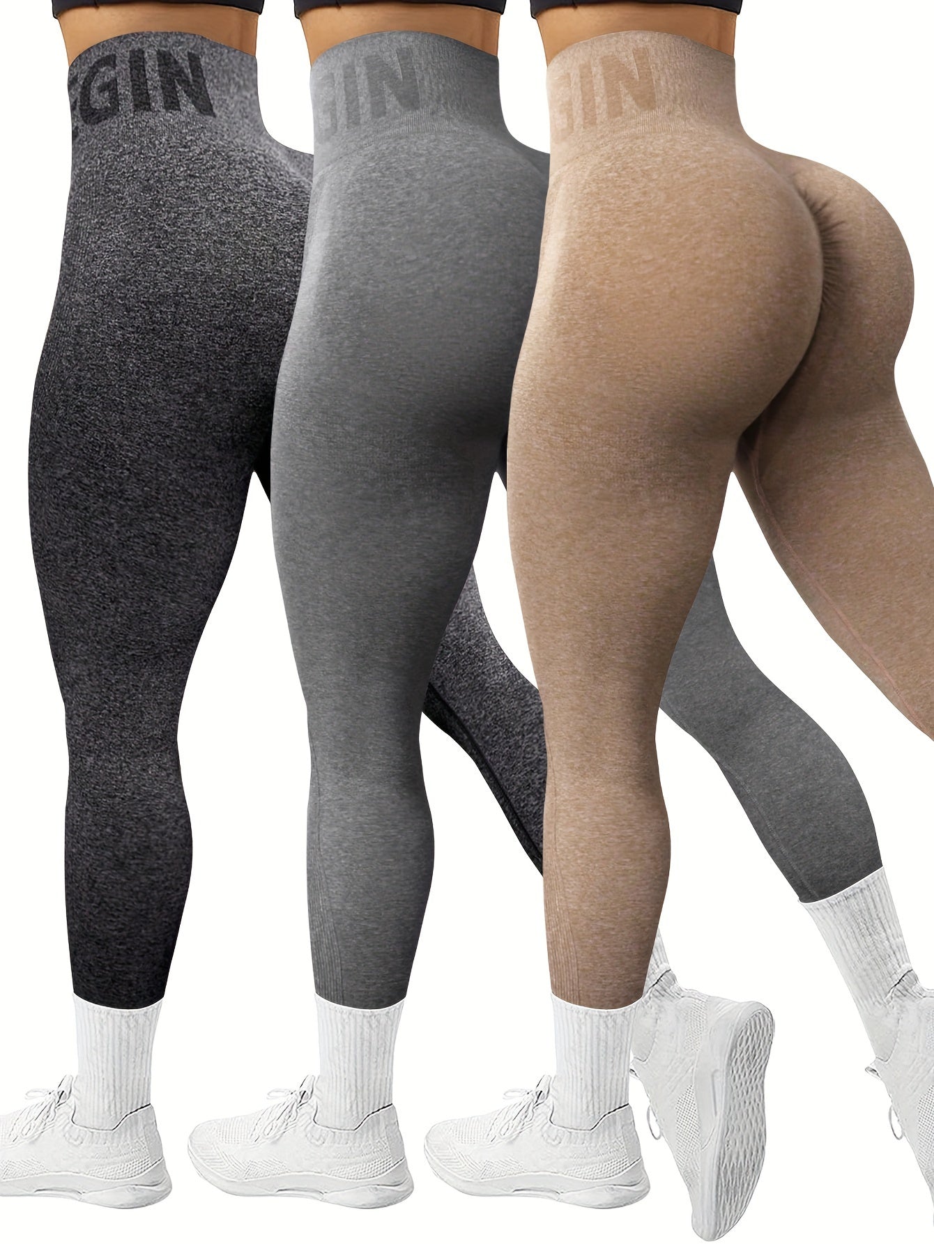 3 Pack High-Waisted Tummy Control Seamless Yoga Pants,