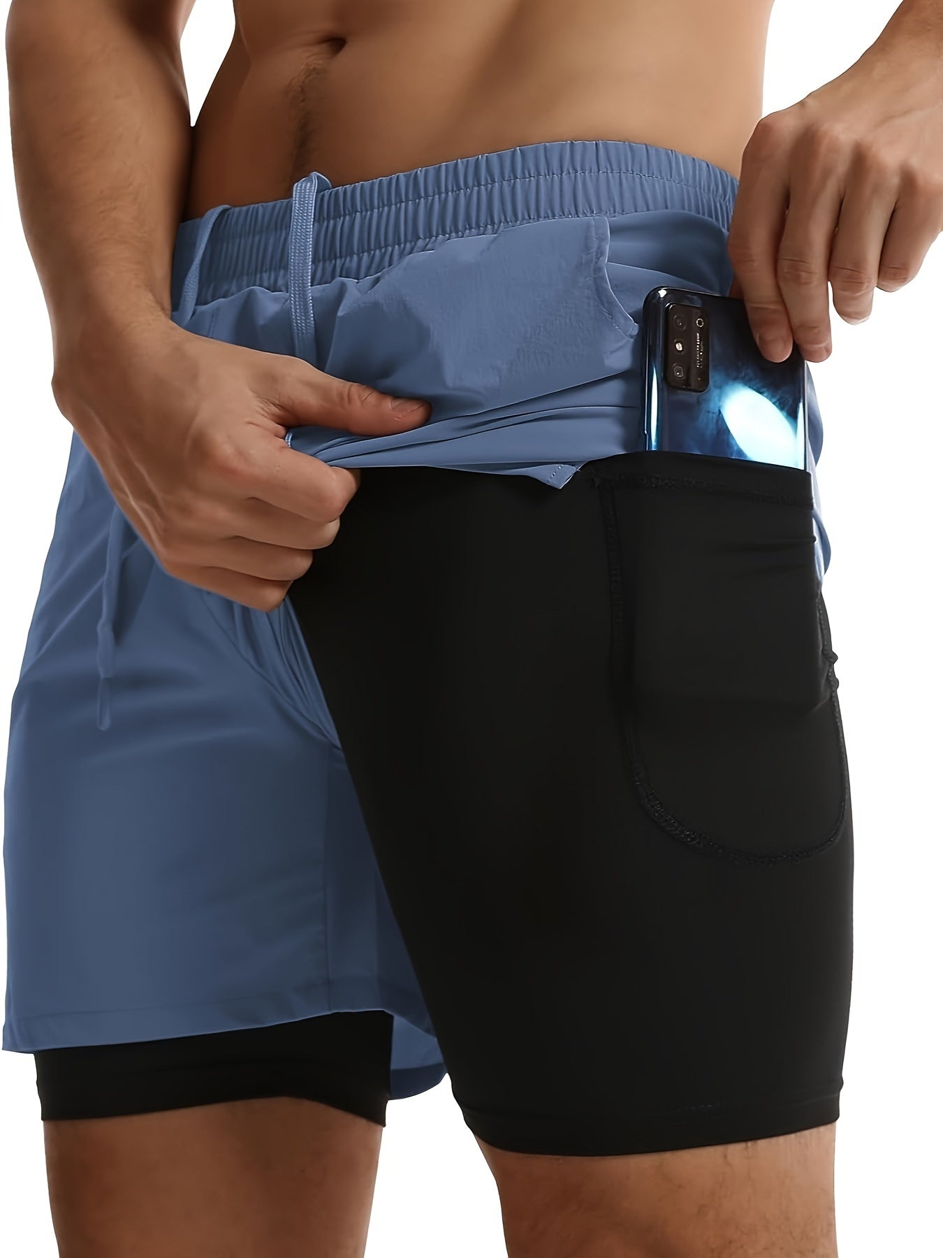 Mens Athletic Shorts 2-in-1 Gym Workout Running Shorts